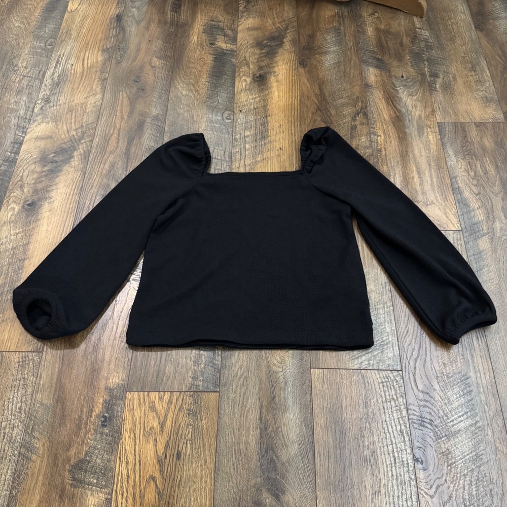 Madewell Black Square Neck Puff Sleeve Top XXS Cottagecore Peasant Dark Academia